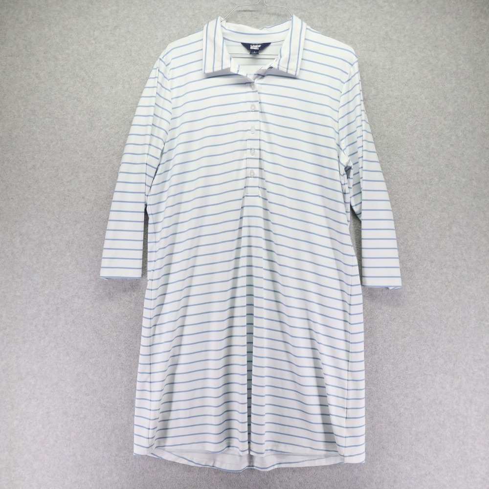 Lands' End White Tunic Dress with Light Blue Stripes and Polo Collar